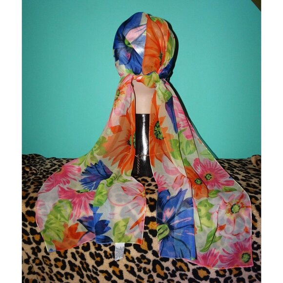 Vintage Diane Von Furstenberg Long Floral Scarf pinup retro rockabilly head wrap - Picture 8 of 9